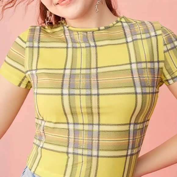 Yellow Ginger Plaid Cropped Top - Picture 3 of 3